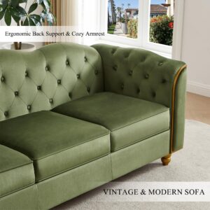 HITHOS 78" Velvet Sofa Couch, Soft 3 Seater Sofa Couche for Living Room, Button Tufted Comfy Couch Modern Sofa with Upholstered Cushion, Gold Trim, Solid Wood Legs for Dorm Bedroom Apartment, Green