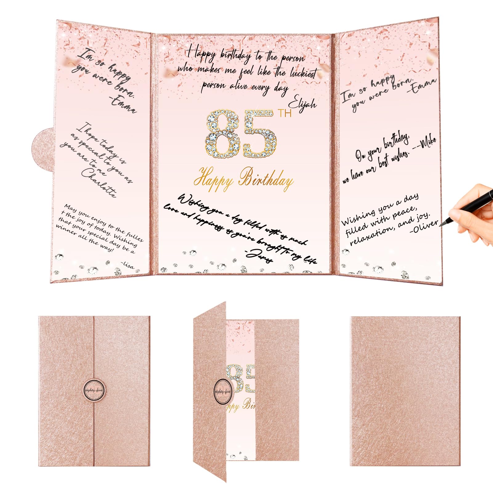 Crenics Rose Gold 85th Birthday Decorations, Creative 85th Birthday Guest Sign in Book Alternative, Large 85th Birthday Signature Book 12" x 18", Great 85 Years Old Birthday Gifts for Women