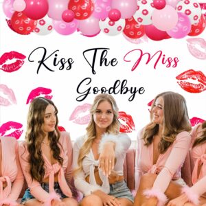 81Pcs Kiss the Miss Goodbye Bachelorette Decorations, Hot Pink Balloon Garland Arch Kit with Kiss the Miss Goodbye Backdrop Red Lips Balloons for Hen Party Bridal Shower Party Suppiles