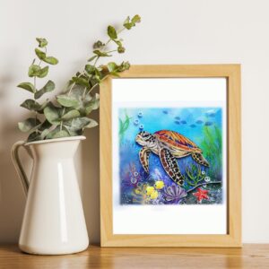 TUMYBee Sea Turtles Under The Sea Animal Greeting Card, Artful Painting Quilling Card for Get Well, Birthday, Thank You, Thinking Of You, Mothers Day, Father, Pet (Turtle)