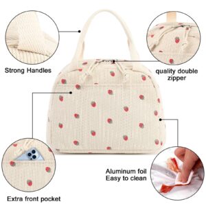 Bluboon Lunch Bag for Women Men Cute Corduroy Lunch Tote Bags Reusable Insulated Lunch Box Large Capacity Reusable Insulated Cooler for Work Picnic or Travel (Corduroy strawberry)