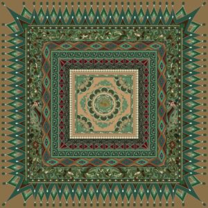 Vintage Floral Area Rug 2x2 Green Grey Caisson Classical Square Rug for Living Room Dining Room Bedroom Soft Wool Washable Carpet Entryway Laundry Home Office Rugs