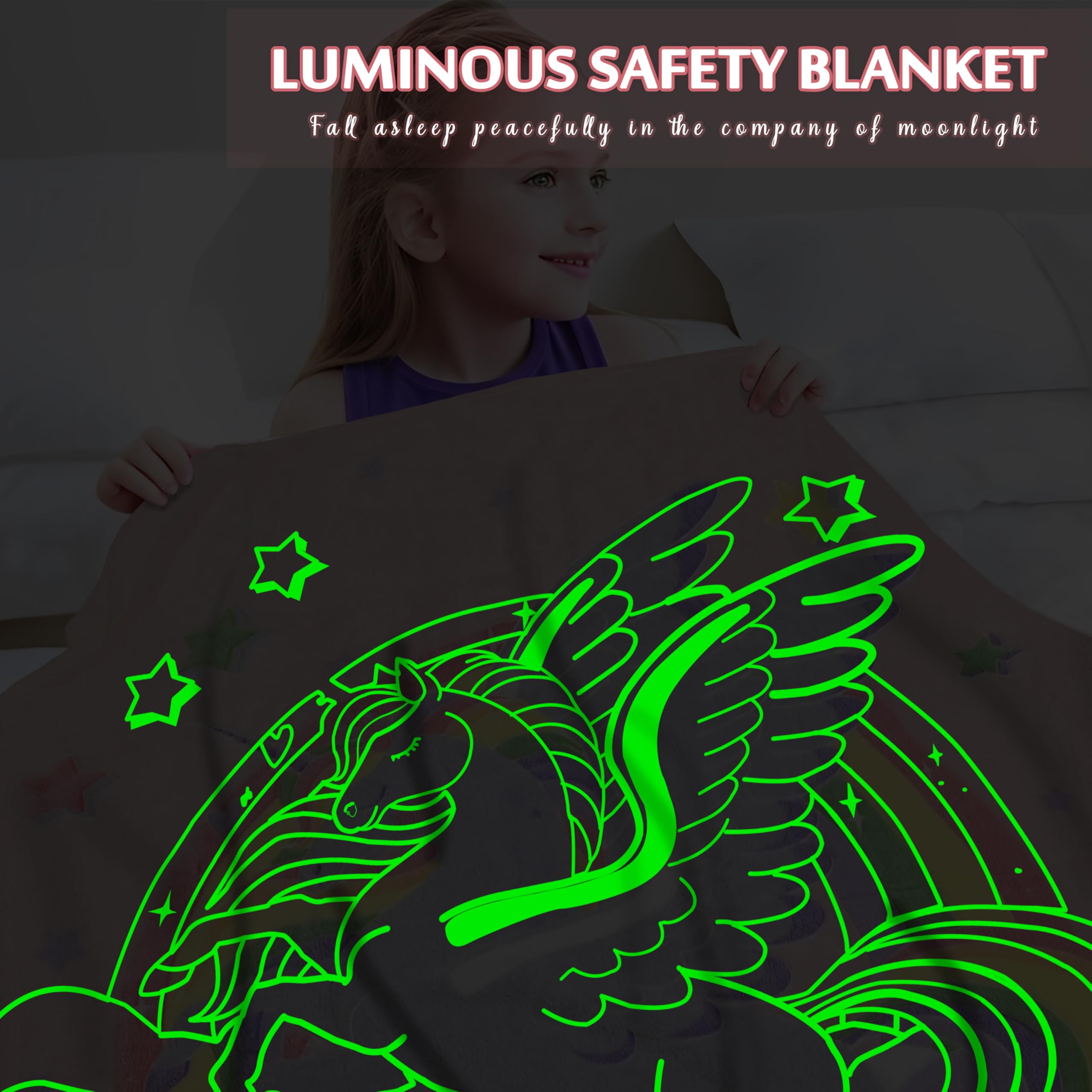 Unicorn Glow in The Dark Blanket for Girls Kids Soft Luminous Pink Unicorn Throw Blanket Birthday Gift for Age 1-15 Year Old Girls Room Decor Gift 50"x60"