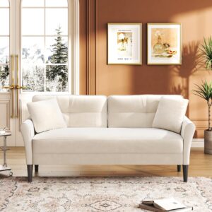 Kidirect 69" White Couch, Loveseat Sofa, Couches for Living Room, Comfy Sofas for Living Room 3min No Tool Fast Assembly, Small Couch for Bedroom, Modern Velvet Sofa Couch for Apartment Office