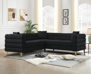 comfy boucle l shaped sofa, 81.5" oversized sectional couch with deep seated design, upholstered corner sofa couch with 3 pillows, modern couches for living room, apartment, waiting room, black teddy