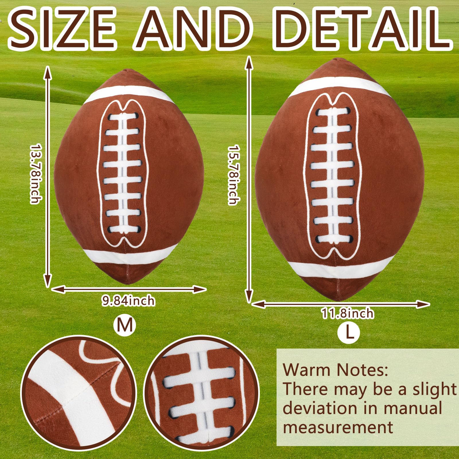 Bencailor 2 Pcs Christmas Football Pillows Soft Fluffy Stuffed Football Plush Pillow Football Shaped Sports Pillows for Room Bedroom Decorations Birthday Party Decor(9.84 x 13.78 Inch)