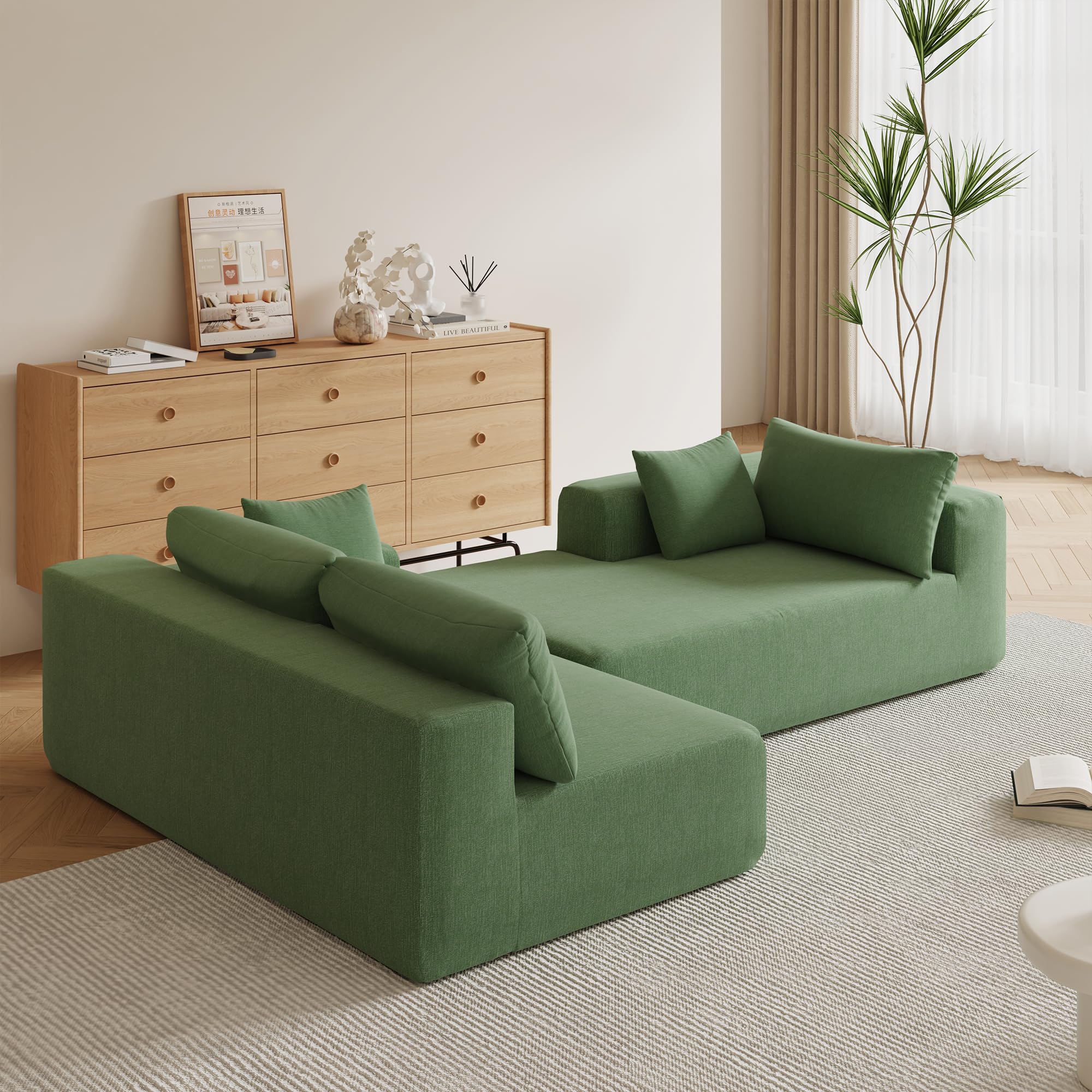 GNIXUU Chenille Modular Sectional Sofa Cloud Couch, Modern Minimalist 2 Pieces Deep Sectional Couches for Living Room, Comfy Upholstered 4-Seater L-Shaped Sofa with Chaise(109" Green)