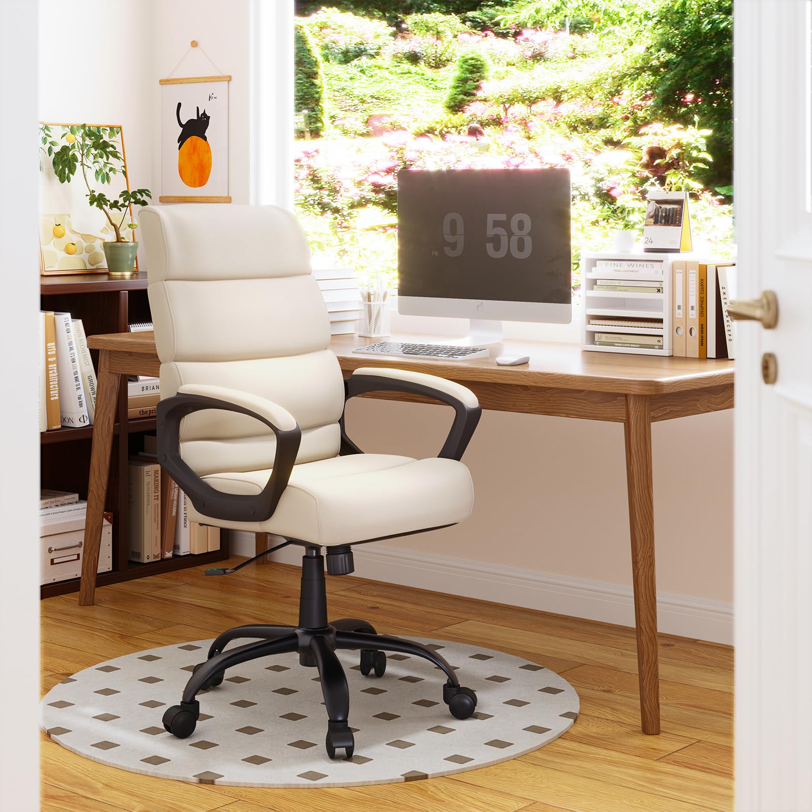 MOLENTS Executive Office Chair,Ergonomic Desk Chair, Leather High Back Computer Chair, Adjustable Height,Swivel Rolling Comfy Home Office Desk Chair,Beige