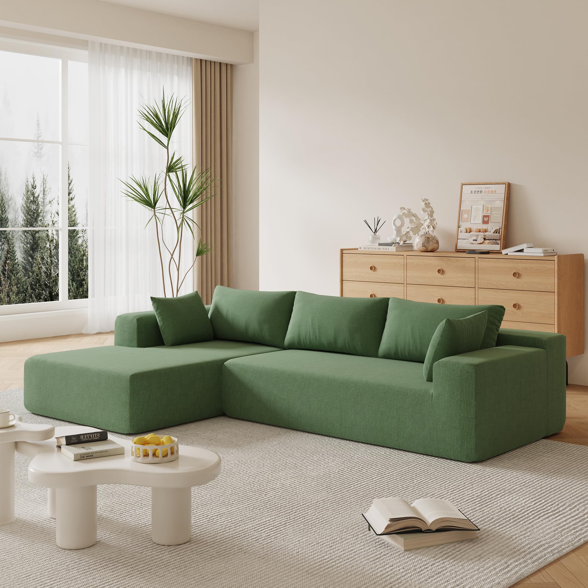 GNIXUU Chenille Modular Sectional Sofa Cloud Couch, Modern Minimalist 2 Pieces Deep Sectional Couches for Living Room, Comfy Upholstered 4-Seater L-Shaped Sofa with Chaise(109" Green)