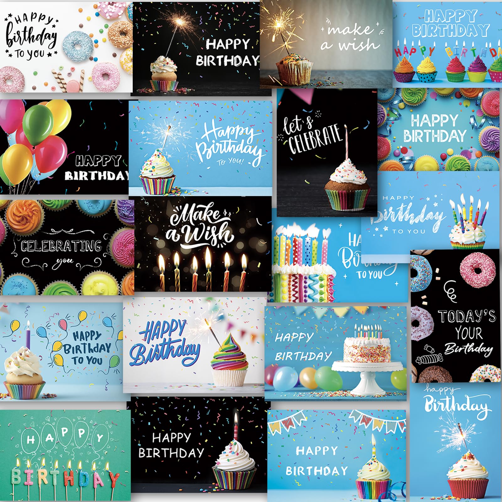 20 Unique Happy Birthday Cards with Envelopes, Birthday Cards Bulk with Short Generic Message Inside, 20 Unique Designs, 4x6 inches, Birthday Cards Assortment for Business and Personal