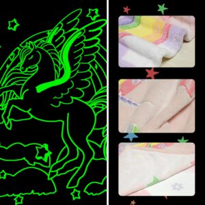 Unicorn Glow in The Dark Blanket for Girls Kids Soft Luminous Pink Unicorn Throw Blanket Birthday Gift for Age 1-15 Year Old Girls Room Decor Gift 50"x60"