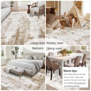 famibay Machine Washable Area Rugs 8x10 Rugs for Living Room Low Pile Neutral Area Rug Large Dining Room Rugs for Under Table Rubber Back Abstract Carpet Rugs for Living Room Under Bed(Beige/Camel