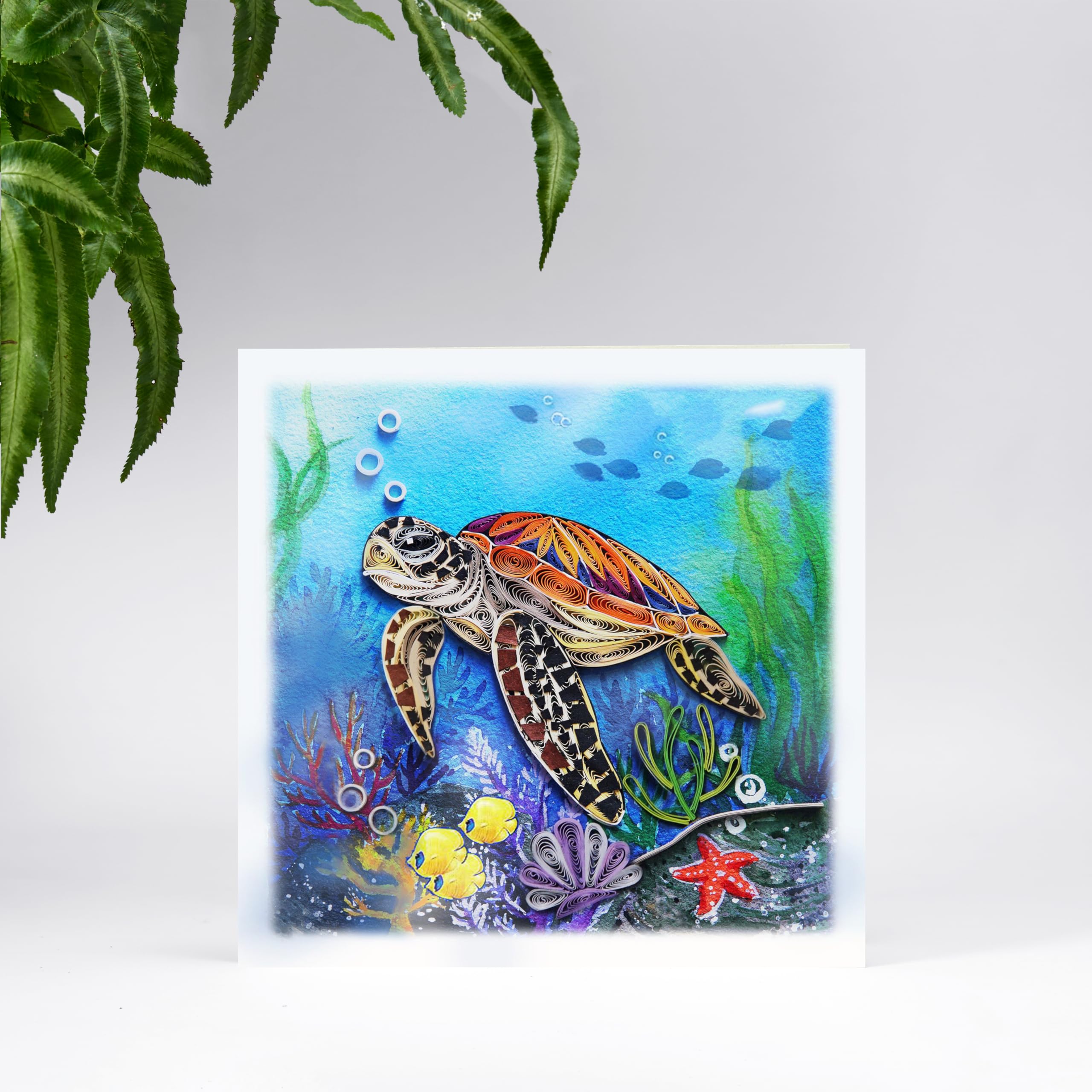 TUMYBee Sea Turtles Under The Sea Animal Greeting Card, Artful Painting Quilling Card for Get Well, Birthday, Thank You, Thinking Of You, Mothers Day, Father, Pet (Turtle)