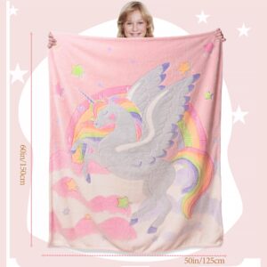 Unicorn Glow in The Dark Blanket for Girls Kids Soft Luminous Pink Unicorn Throw Blanket Birthday Gift for Age 1-15 Year Old Girls Room Decor Gift 50"x60"