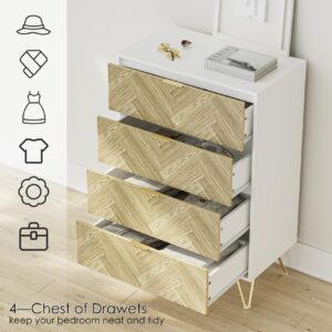 Masupu 4 Drawer Dresser, Drawer Chest, Tall Storage Dresser Chest Cabinet Organizer Unit with Gold Metal Hands and Legs, White Dresser, Small Dresser for Bedroom, Living Room, Closet, Hallway