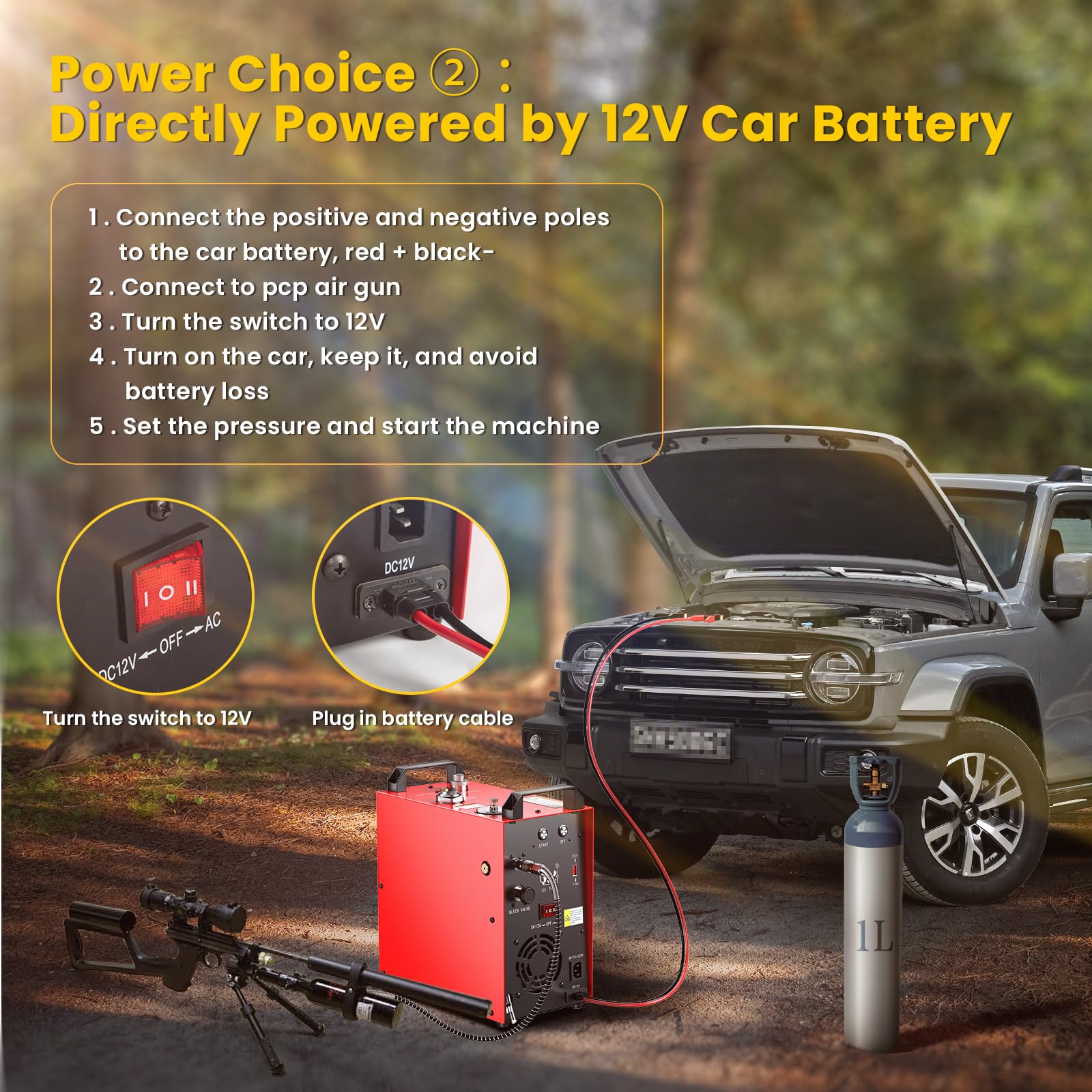 GX PUMP CS4-I Portable PCP Air Compressor, 350W Powerful Motor,Max 5800Psi/40Mpa, Built-in Home Converter, Water and Fans Cooling, 5 Hours Continous Work, 12V Auto Stop Paintball Air Compressor