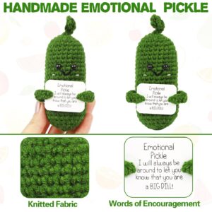 Hoedia Handmade Emotional Pickle Gift, Cucumber Crochet Doll Inspirational Gifts with Cards, Cute Knitted Funny Support Pickle Potato Friend Birthday Christmas Stocking Stuffers (Emotional Pickle)