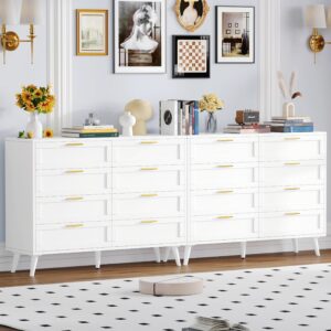 Rovaurx 8 Drawer Double Dresser for Bedroom, Chest of Dressers, Modern Wooden Dresser Chest with Golden Handles, Beside Table for Closet, Living Room and Entryway, White RDG003W