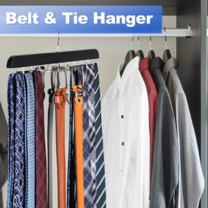 RESOVO Upgraded Tie Rack Hanger with 20 Foldable Metal Hooks, Space Saving Necktie Organizer for Men – Large Capacity Tie and Belt Wooden Hanger for Closet - Black