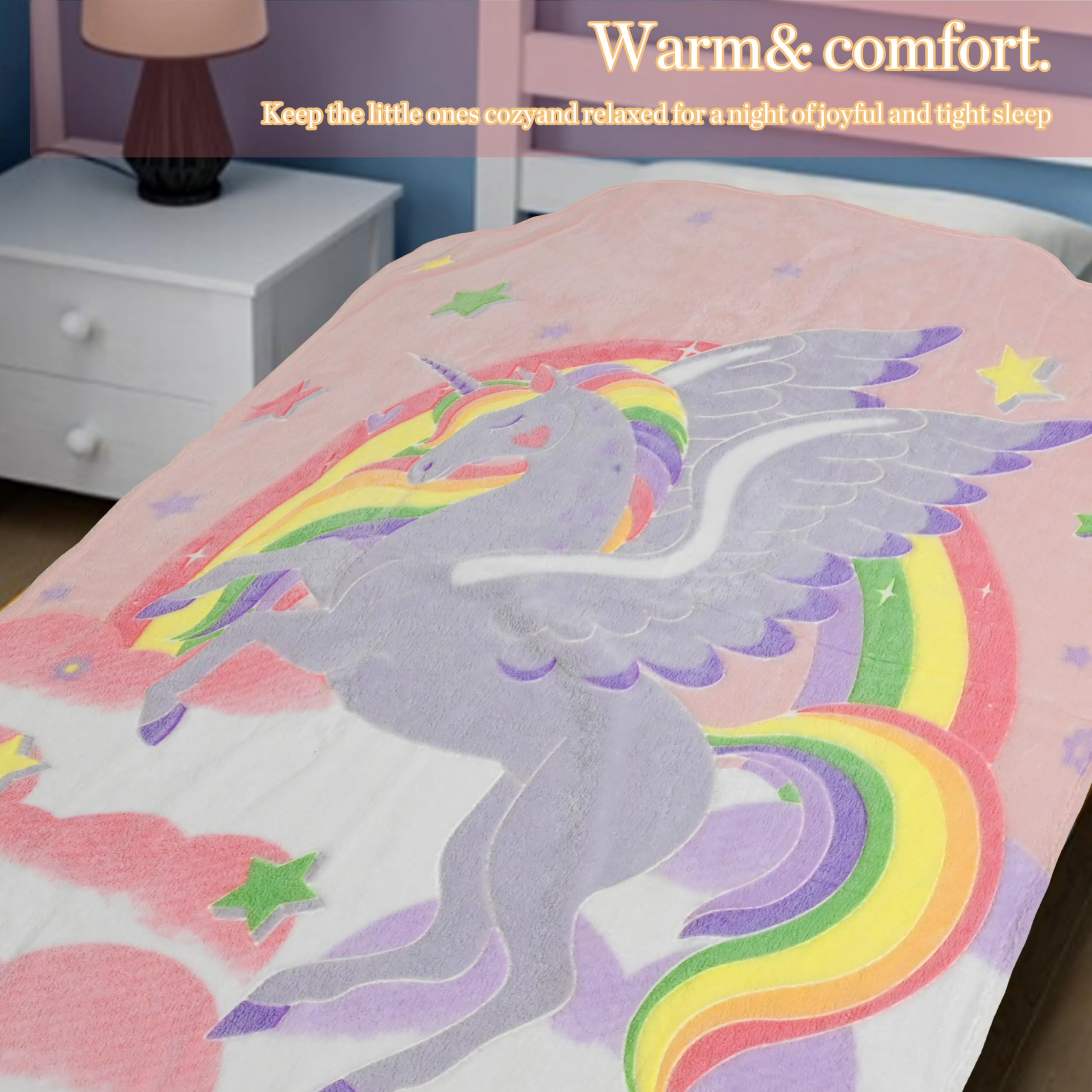 Unicorn Glow in The Dark Blanket for Girls Kids Soft Luminous Pink Unicorn Throw Blanket Birthday Gift for Age 1-15 Year Old Girls Room Decor Gift 50"x60"