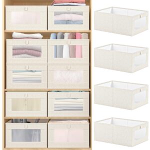 winsteck 4 pack linen closet organizers and storage bins, storage containers with clear window, large storage boxes baskets for organizing clothing, jeans, toys, books, shelves, closet, wardrobe