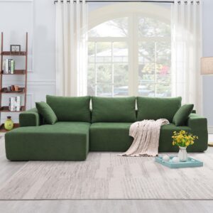 GNIXUU Chenille Modular Sectional Sofa Cloud Couch, Modern Minimalist 2 Pieces Deep Sectional Couches for Living Room, Comfy Upholstered 4-Seater L-Shaped Sofa with Chaise(109" Green)