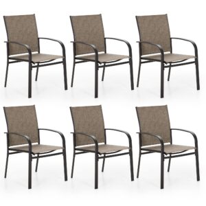 mixpatio patio dining chairs set of 6, brown outdoor textilene dining chairs, patio furniture chairs with armrest