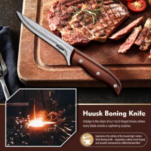 Huusk 5 Inch Boning Knife for Meat, High Carbon Steel Hand Forged Full Tang Sharp Japanese Deboning Knife, Premium Outdoor Kitchen Knife for Poultry Chicken,BBQ,Father's Day Christmas Gift