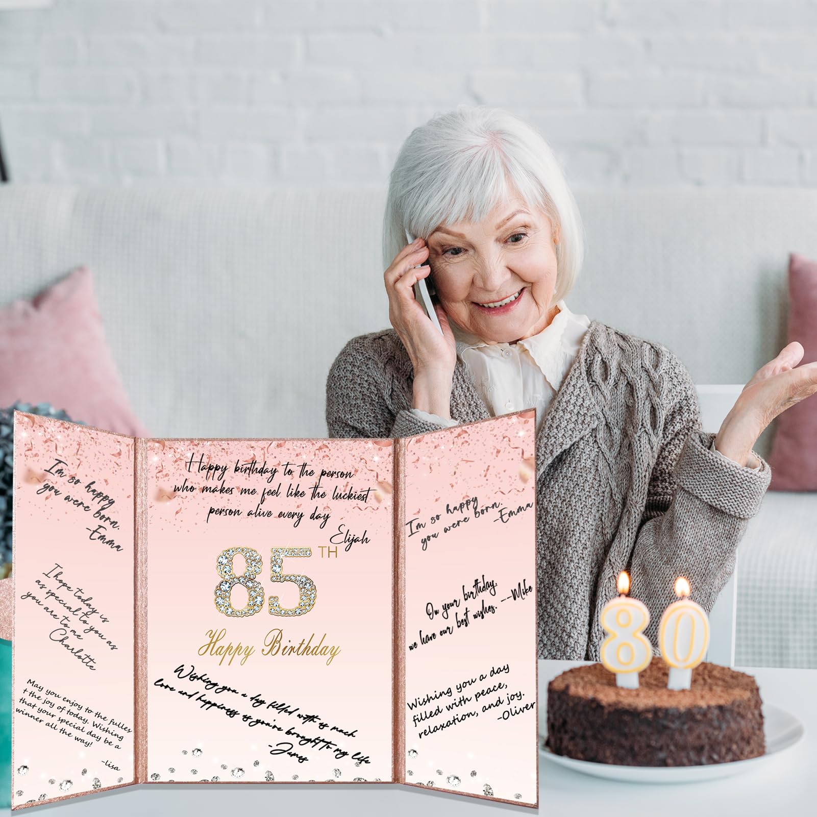 Crenics Rose Gold 85th Birthday Decorations, Creative 85th Birthday Guest Sign in Book Alternative, Large 85th Birthday Signature Book 12" x 18", Great 85 Years Old Birthday Gifts for Women