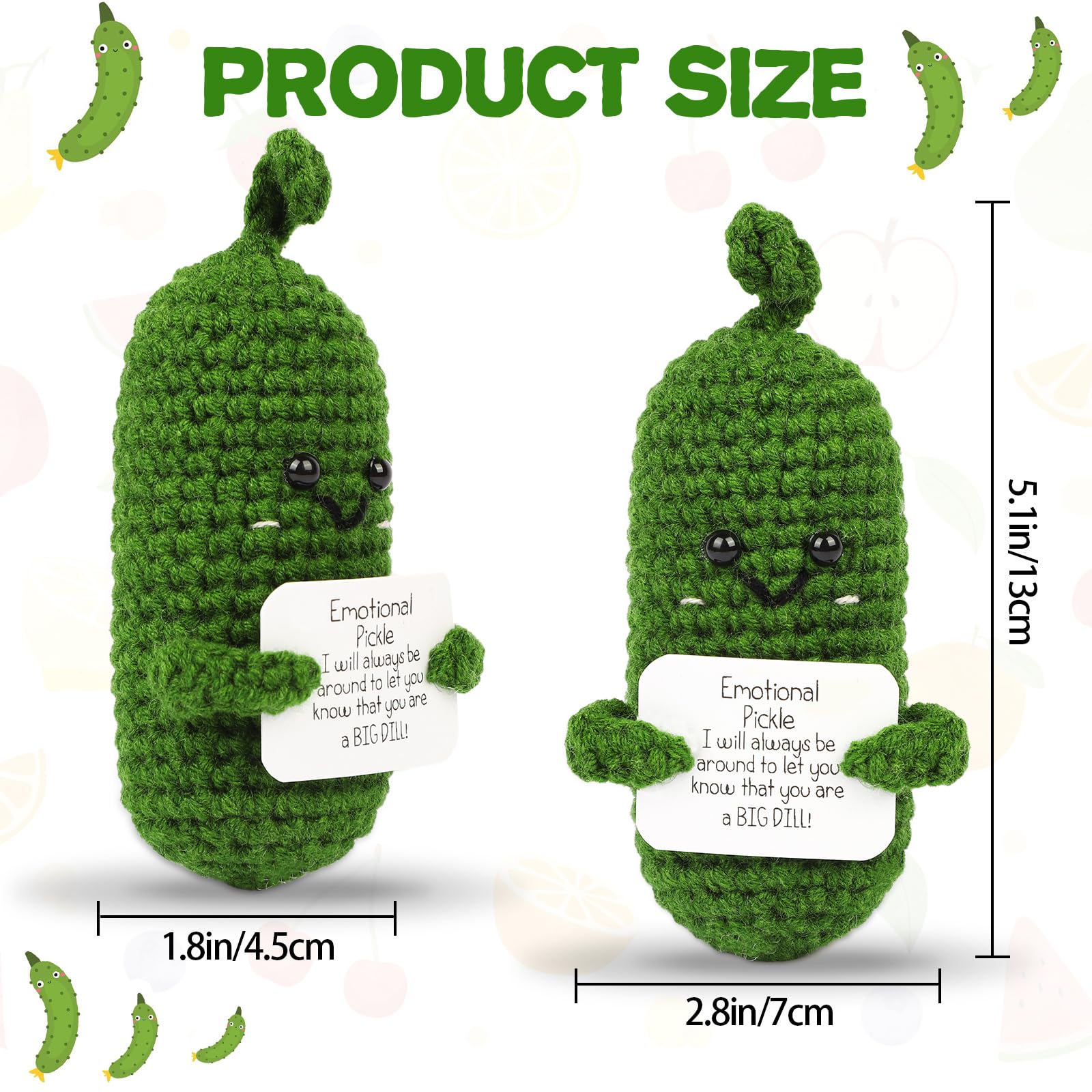 Hoedia Handmade Emotional Pickle Gift, Cucumber Crochet Doll Inspirational Gifts with Cards, Cute Knitted Funny Support Pickle Potato Friend Birthday Christmas Stocking Stuffers (Emotional Pickle)