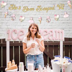 Jollyboom She's Been Scooped Up Banner, Ice Cream Bridal Shower Party Decoration Glitter Banner for Girl Women Summer Ice Cream Theme Bachelorette Bridal Shower Engagement Wedding Party