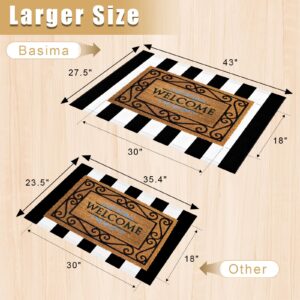 Basima Black and White Striped Outdoor Rug, 27.5" X 43" Washable Cotton Layering Stripe Front Door Entrance Mat, Layered Porch Rugs, Indoor Farmhouse Entry Way Doormats for Kitchen & Laundry