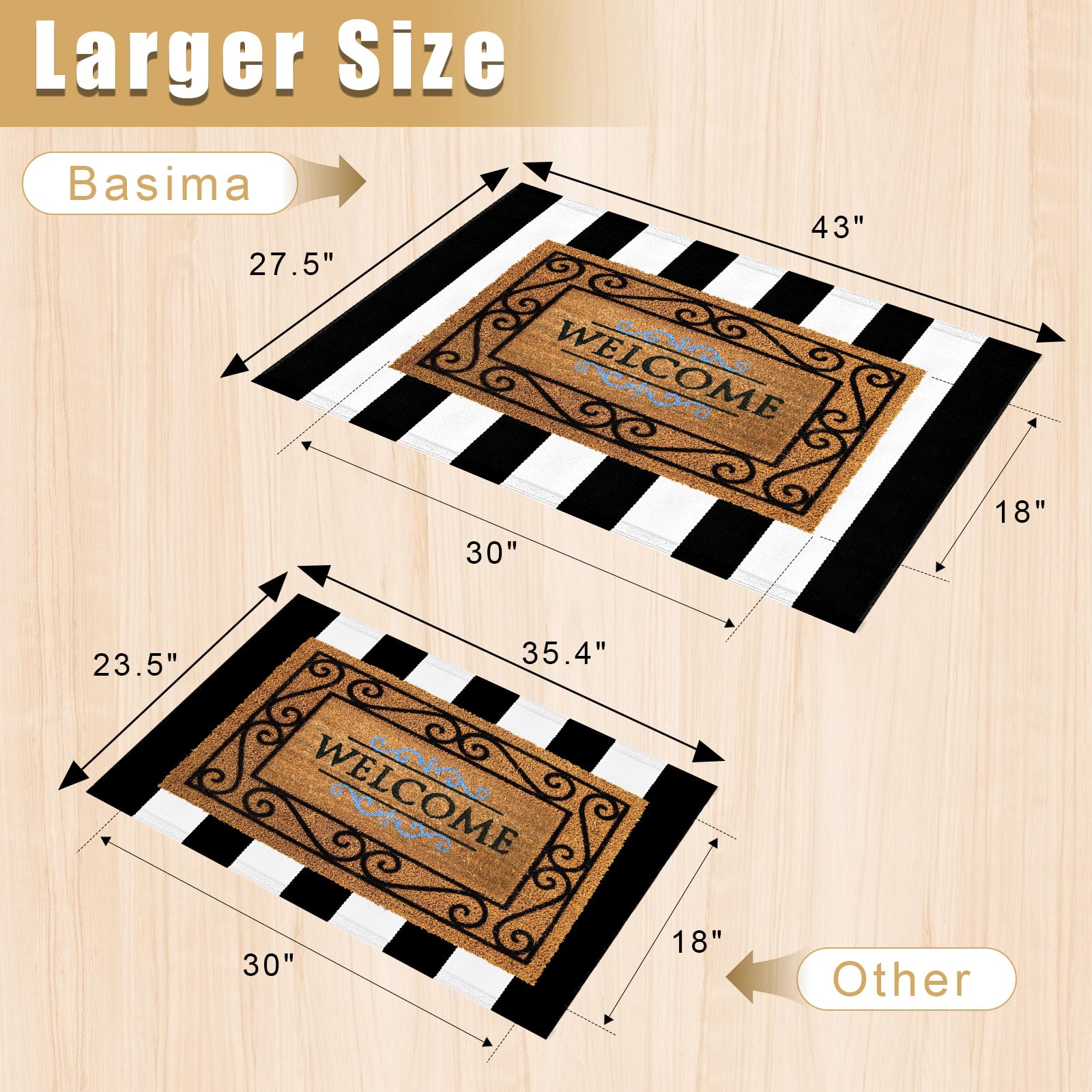 Basima Black and White Striped Outdoor Rug, 27.5" X 43" Washable Cotton Layering Stripe Front Door Entrance Mat, Layered Porch Rugs, Indoor Farmhouse Entry Way Doormats for Kitchen & Laundry