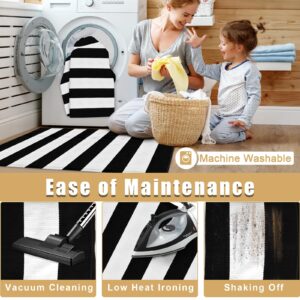 Basima Black and White Striped Outdoor Rug, 27.5" X 43" Washable Cotton Layering Stripe Front Door Entrance Mat, Layered Porch Rugs, Indoor Farmhouse Entry Way Doormats for Kitchen & Laundry