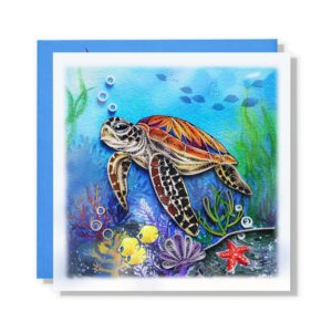 tumybee sea turtles under the sea animal greeting card, artful painting quilling card for get well, birthday, thank you, thinking of you, mothers day, father, pet (turtle)