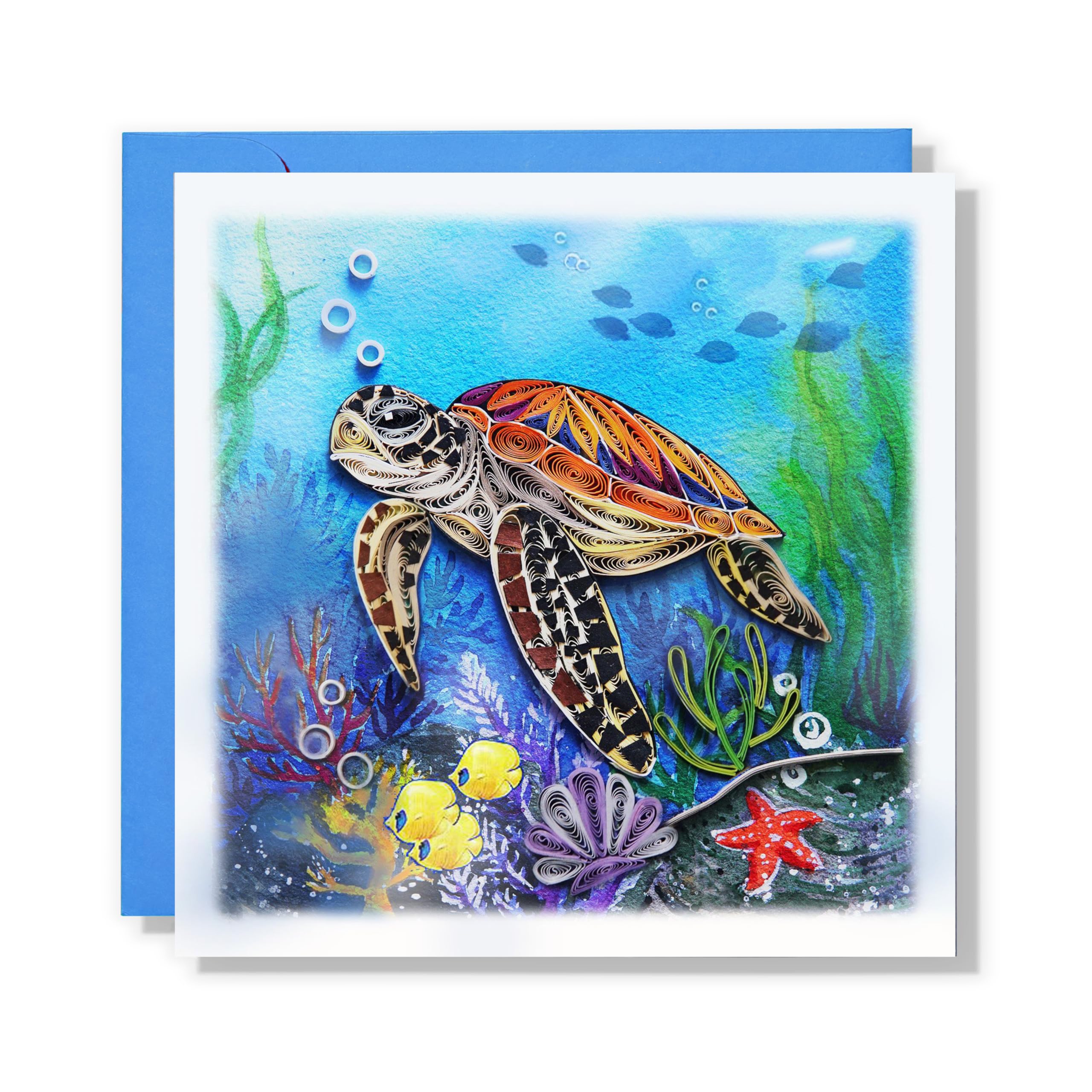 TUMYBee Sea Turtles Under The Sea Animal Greeting Card, Artful Painting Quilling Card for Get Well, Birthday, Thank You, Thinking Of You, Mothers Day, Father, Pet (Turtle)