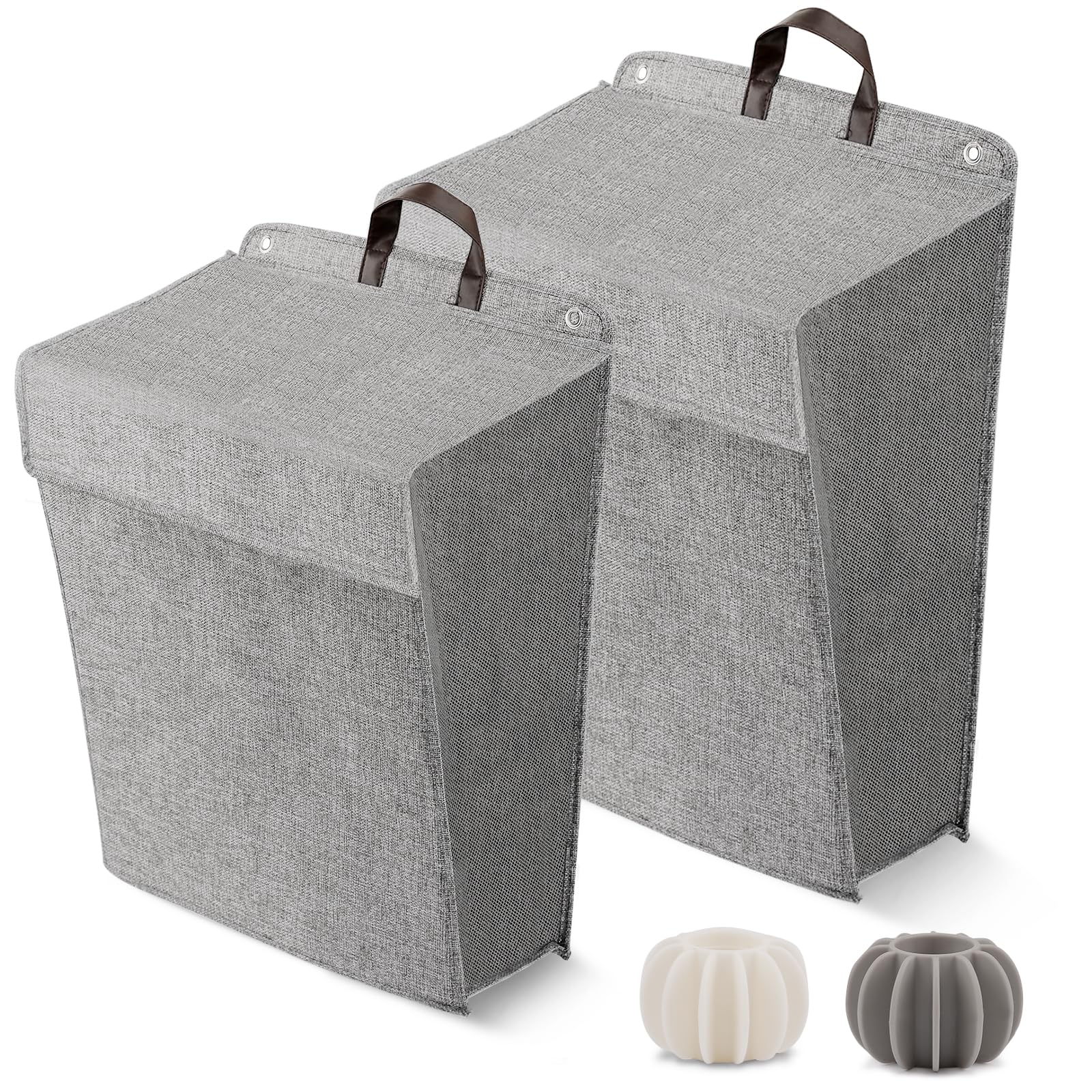 Wall Hanging Laundry Basket, Collapsible Laundry Hamper with Handle & Laundry Balls,Space-Saving Foldable Storage Dirty Washer Organizer Bin Multi-function Container Durable, Set of 2