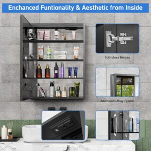 Kiiminki LED Bathroom Cabinet, Wall Mounted Medicine Cabinet with LED Mirror 3 Colors Changeable & Dimmable Brightness, Anti-Fog Function (Black, 36X24)