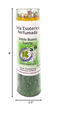 Double Good Luck-Palm Wax Spiritual Intention Spell Candle-[Gold/Green] | Vela CASA ESOTERICA PERFUMADA- (Doble Buena Suerte)