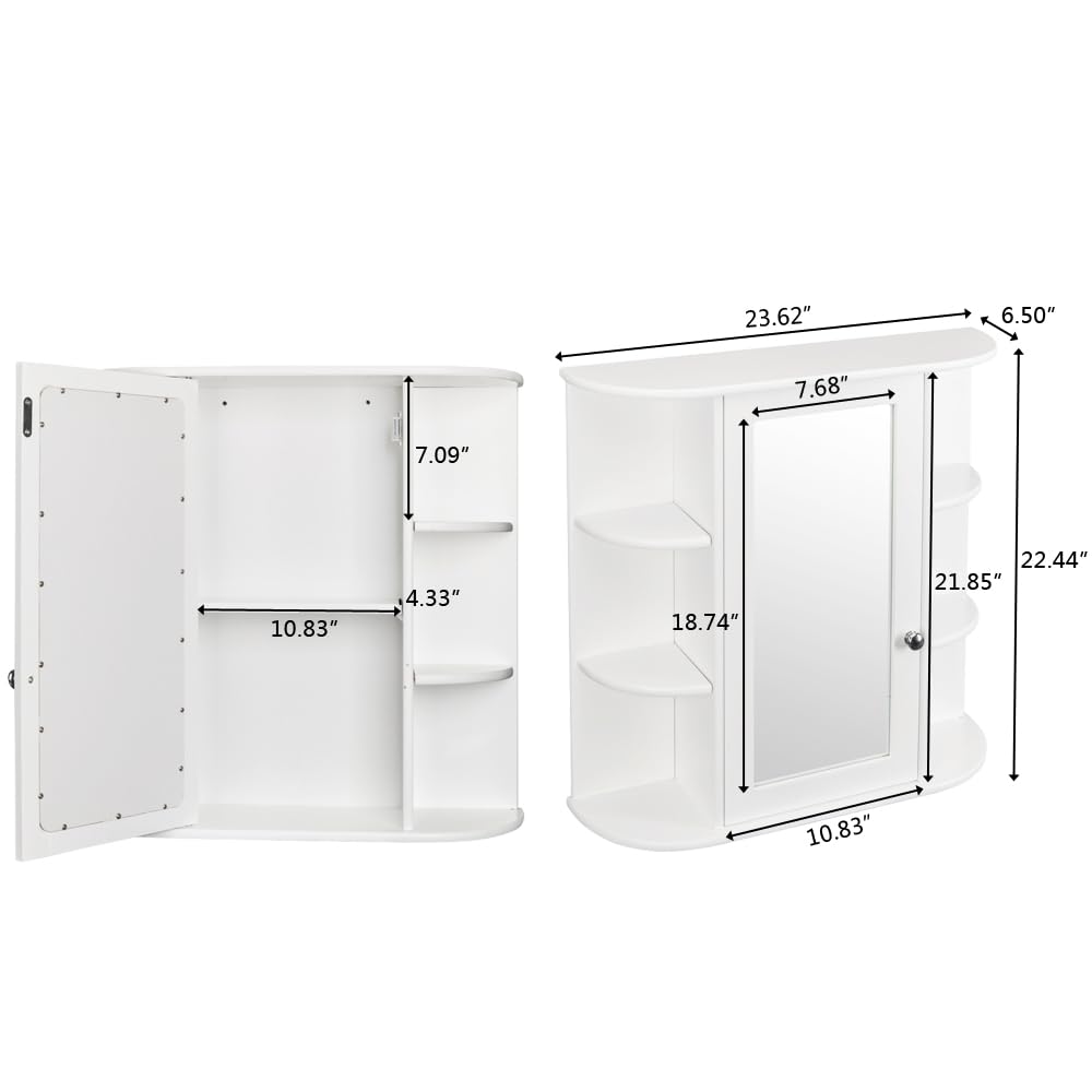 ELEMENT ACE 3-Tier Single Door Mirror Bathroom Cabinet, Wall-Mounted Shelf Over The Toilet for Bathroom Essentials Space-Saving Design Sturdy MDF Construction, Magnetic Lock Medicine Cabinets White