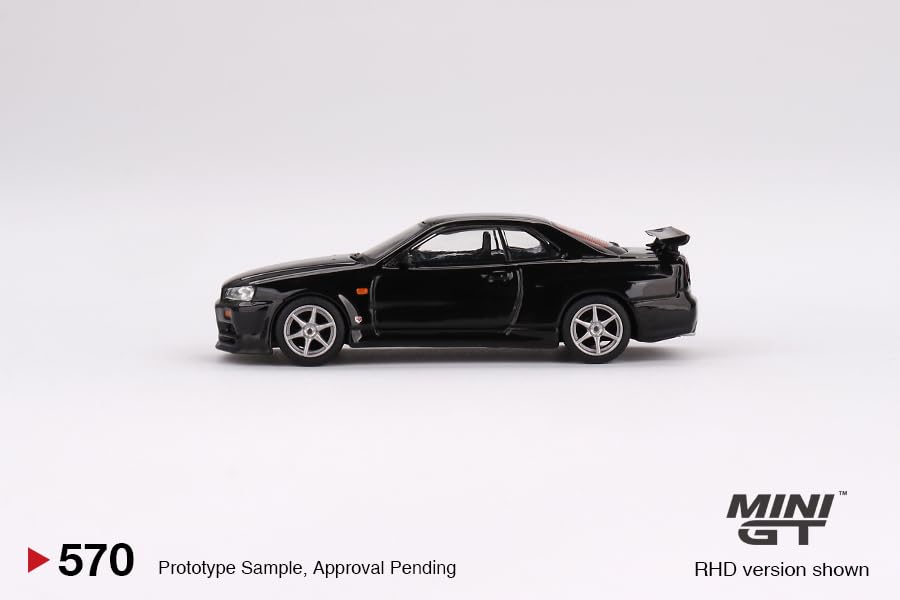 True Scale Miniatures Model Car Compatible with Nissan Skyline GT-R (R34) V-Spec Black Pearl Limited Edition 1/64 Diecast Model Car MGT00570