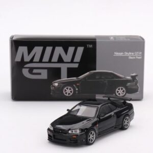 True Scale Miniatures Model Car Compatible with Nissan Skyline GT-R (R34) V-Spec Black Pearl Limited Edition 1/64 Diecast Model Car MGT00570