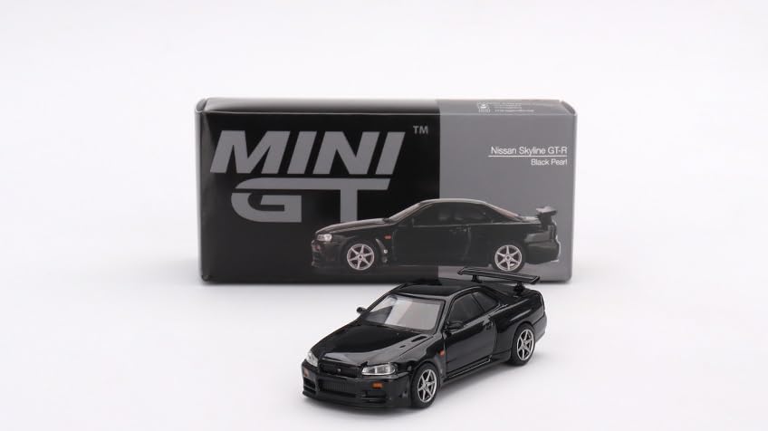 True Scale Miniatures Model Car Compatible with Nissan Skyline GT-R (R34) V-Spec Black Pearl Limited Edition 1/64 Diecast Model Car MGT00570