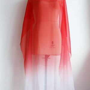 30D Chiffon Fabric for Dress Gradient Chiffon mateiral 2 Tone Shade Chiffon Fabric Dancing Clothing Wedding Sewing Material (Red and White, 5 Meters)