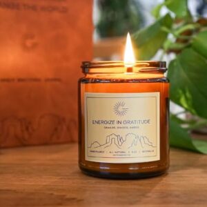 Energize in Gratitude - 8 oz Natural Soy Candle with Orange, Ginger, and Amber Fragrances - Perfect Thank You Gift for Women & Men, Long-Lasting Aromatherapy Candle