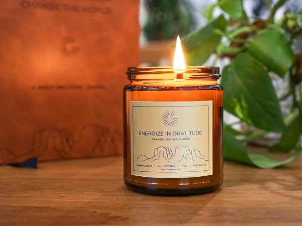 Energize in Gratitude - 8 oz Natural Soy Candle with Orange, Ginger, and Amber Fragrances - Perfect Thank You Gift for Women & Men, Long-Lasting Aromatherapy Candle