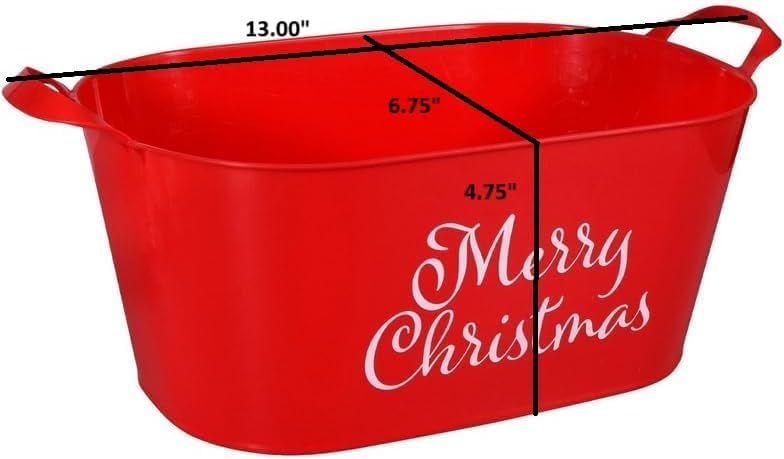 Merry Christmas Red Oval Bucket with Handle Sentiment Plastic Buckets Handles Gifts Gift Baskets Storage Containers Party Favor Holiday Decorations 2 Pack