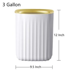 JEIMALEN Plastic Trash Can 3 Gallon Small Wastebasket Slim Garbage Can Rectangle Modern Trash Can for Kitchen, Bathroom, Bedroom, Home Office, Outdoor, Dorm Room (White-Gold)