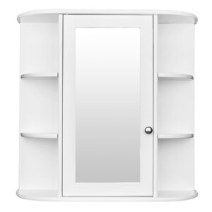 element ace 3-tier single door mirror bathroom cabinet, wall-mounted shelf over the toilet for bathroom essentials space-saving design sturdy mdf construction, magnetic lock medicine cabinets white