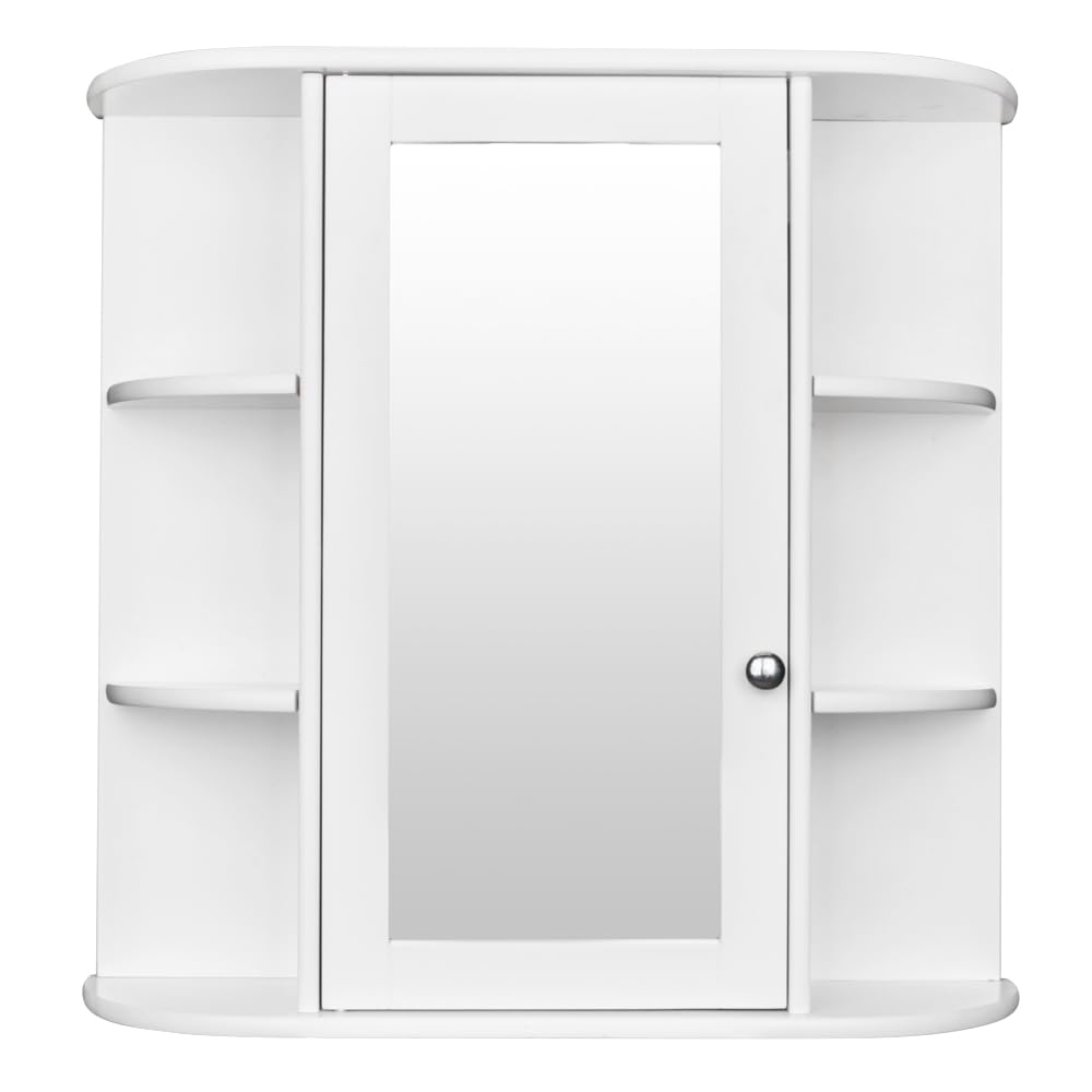 ELEMENT ACE 3-Tier Single Door Mirror Bathroom Cabinet, Wall-Mounted Shelf Over The Toilet for Bathroom Essentials Space-Saving Design Sturdy MDF Construction, Magnetic Lock Medicine Cabinets White